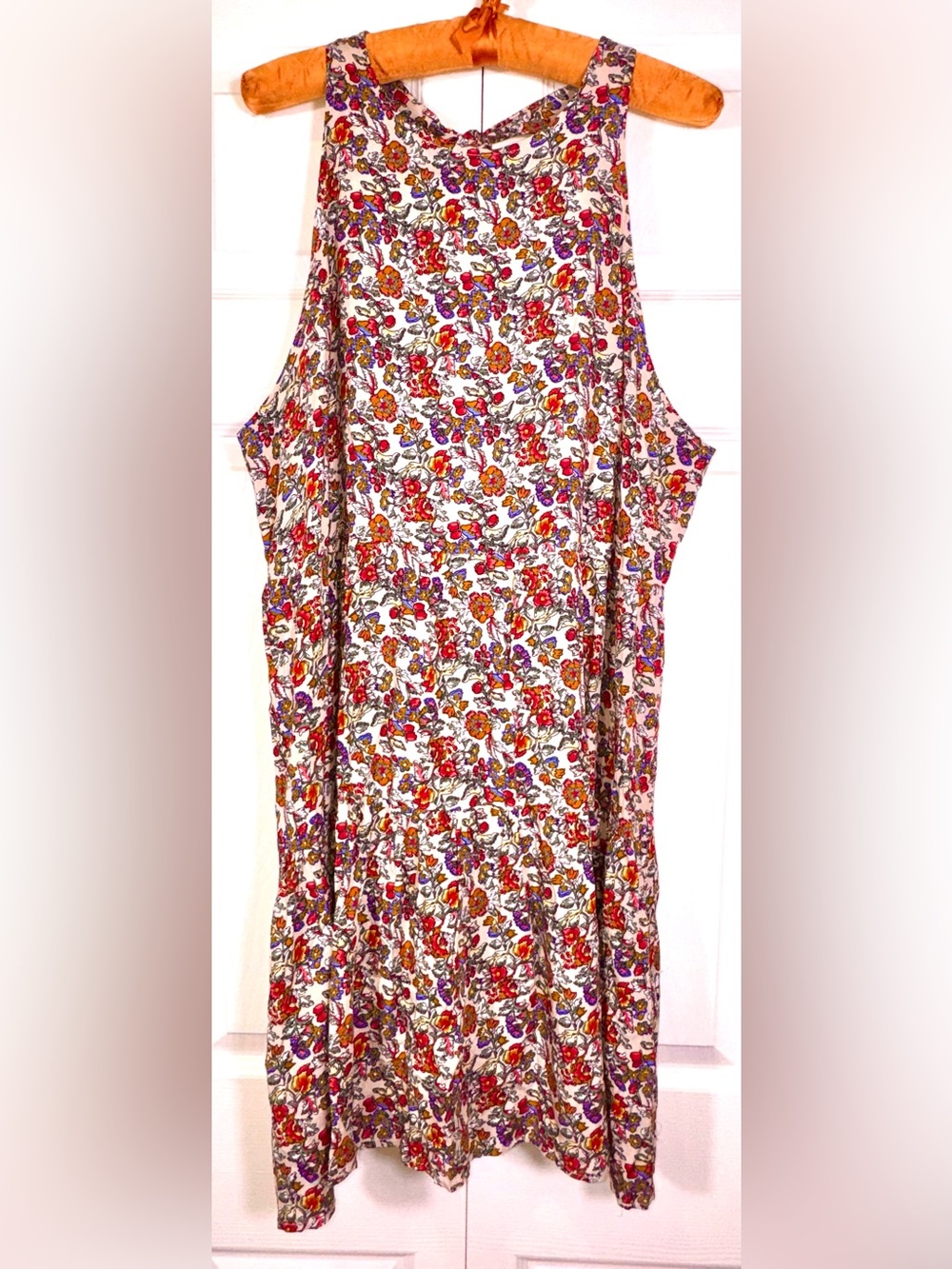 Natural Life Floral Swing Dress Size XL Boho Sleeveless Tie Back EUC